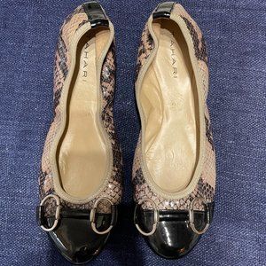 TAHARI Gustave  Leather Patent and Faux Snakeskin Ballet Flats